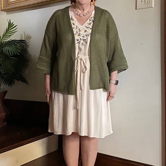 Sage Green Time & Tru crochet sweater cardigan - Picture 5 of 8